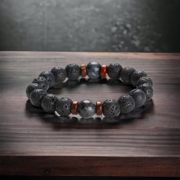 Lava & Moonstone Men's Bracelet - 8mm - Picture 1 of 1